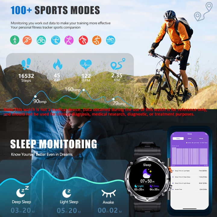 Outdoor Smart Watch with Call Function, Waterproof Fitness Tracker for iPhone & Android